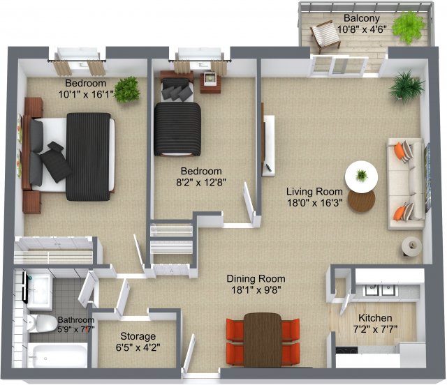 Two bedrooms layout